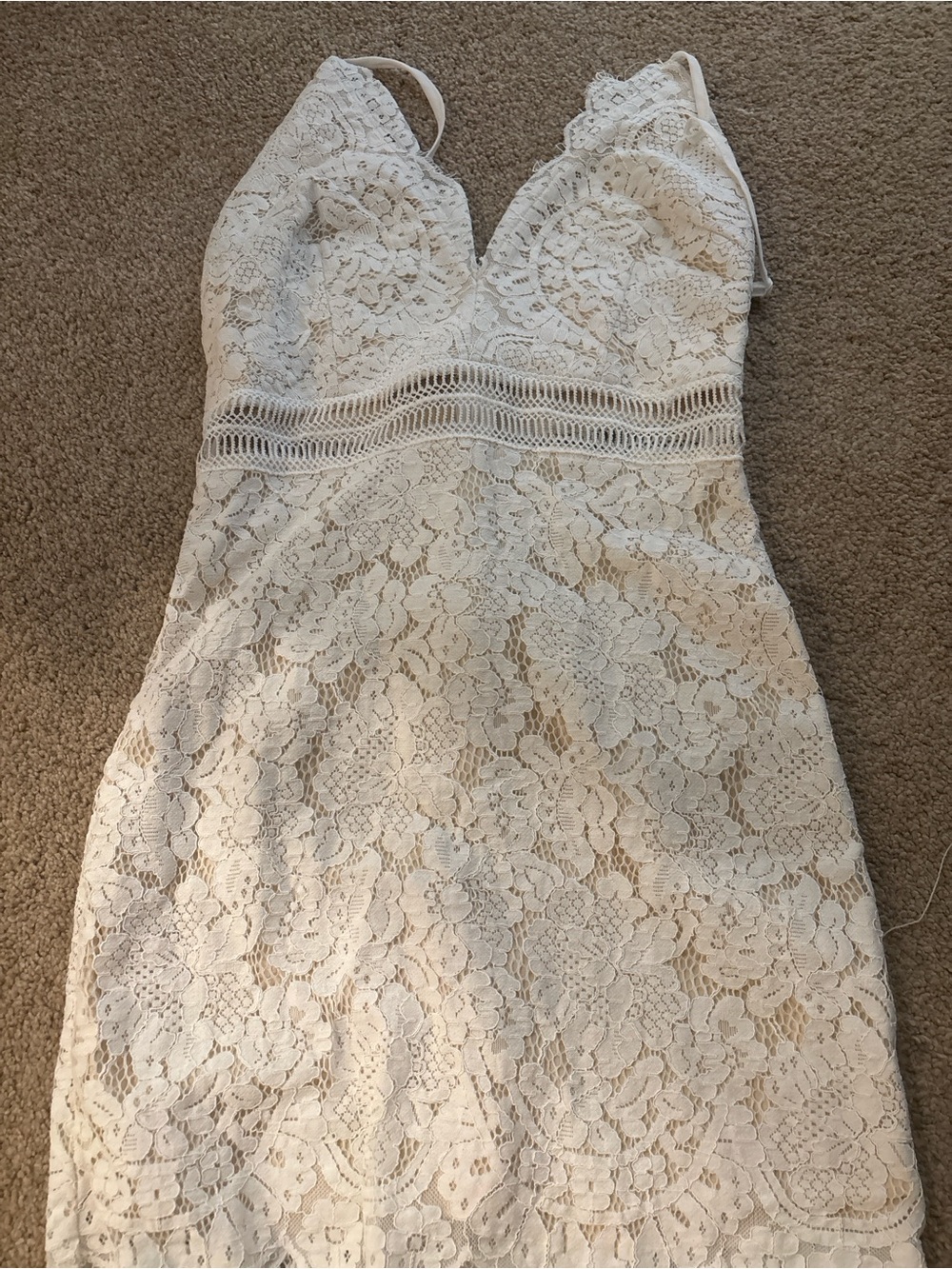 superdown Ivory Lace Midi Dress with Crochet Waist